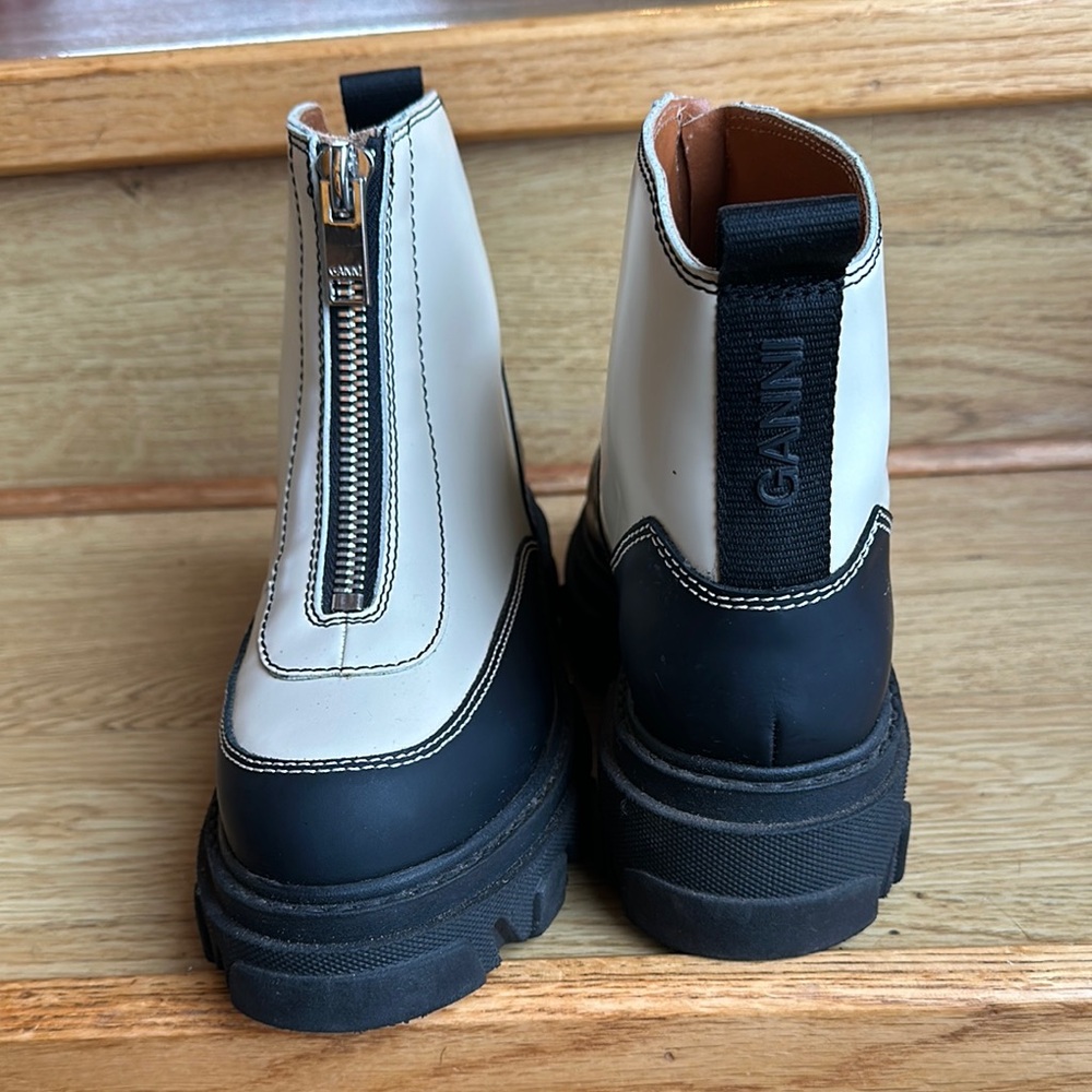 Ganni Black and White Chunky Boots 37
